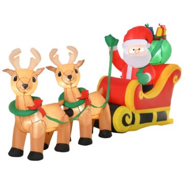 Homcom 1.1m Christmas Inflatable Santa Claus On Sleigh, Led Lighted For Home Indoor Outdoor Garden Lawn Decoration Party Prop