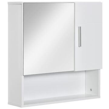 Kleankin Bathroom Mirror Cabinet, Wall Mounted Storage Cupboard Organizer With Double Doors And Adjustable Shelf, White