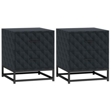 Homcom Bedside Tables Set Of 2, Modern Bedside Table Nightstand With 2 Drawers, Bedside Cabinet Sofa Side Table With Storage, Steel Legs For Bedroom, Living Room, Black