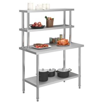 Vidaxl Kitchen Work Table With Overshelf 120x60x150 Cm Stainless Steel