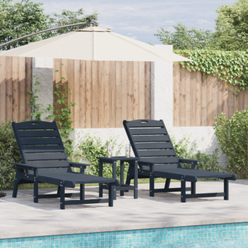 Vidaxl 3 Piece Garden Lounge Set Navy Blue Hdpe, Vidaxl Sun Lounger Navy Blue 53x162x98.5 Cm Hdpe, Vidaxl Adirondack Side Table Navy Blue 38x38x46 Cm Hdpe