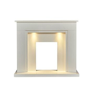 Acantha Maine White Marble Fireplace With Downlights, 48 Inch