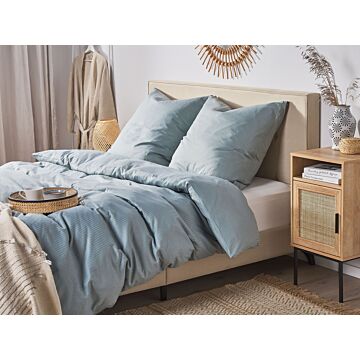 Duvet Cover And Pillowcase Set Blue Grey Striped Sateen Cotton 240 X 220 Cm Modern Bedroom Beliani