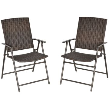Outsunny 2pcs Folding Garden Chair Rattan Bistro Set With Armrest For Outdoor Steel Frame