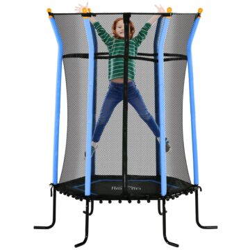 Homcom Kids Trampoline Mini Bouncer With Enclosure Safety Net For Ages 3-10 Years - Blue