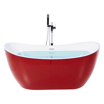 Bath Red With Silver Sanitary Acrylic Single 150 X 75 Cm Freestanding Modern Beliani