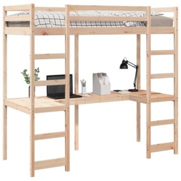 Vidaxl Loft Bed Frame With Desk 90x190 Cm Solid Wood Pine