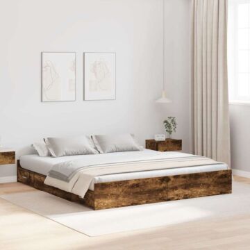 Vidaxl Storage Bed Frame With Drawer With Headboard With Storage Smoked Oak 180 X 200 Cm
