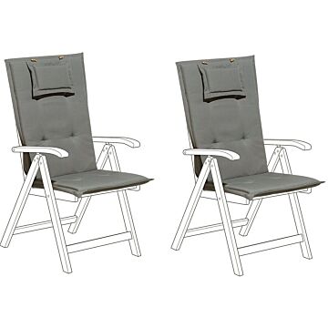 Set Of 2 Garden Chair Cushion Grey Polyester Seat Backrest Pad Modern Design Outdoor Pad Beliani