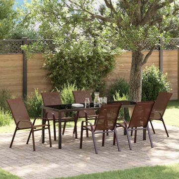 Vidaxl 7 Piece Garden Dining Set Brown Textilene And Steel
