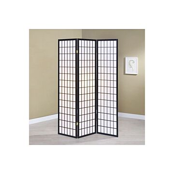 3-panel Black Solid Wood Folding Room Divider Screen