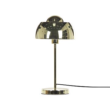 Table Lamp Bedside Gold Metal Round Base Dome Shade Glam Reading Light Beliani