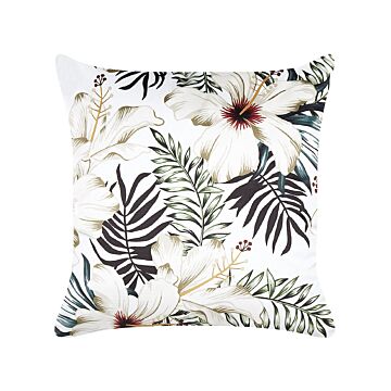 Decorative Cushion White And Green Velvet 45 X 45 Cm Leaf Pattern Boho Decor Accessories Beliani