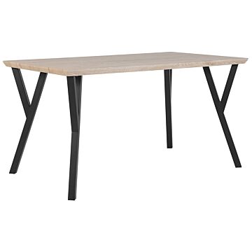 Dining Table Light Wood Top Black Metal Legs 140 X 80 Cm 6 Seater Rectangular Industrial Beliani