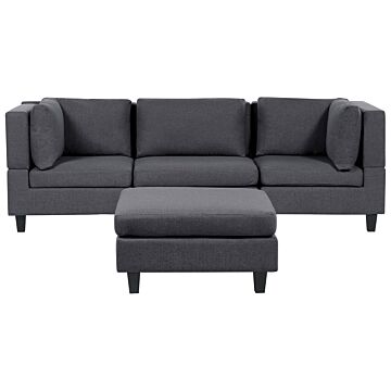 Modular Sofa With Ottoman Dark Grey Fabric Upholstered 3 Seater With Ottoman Cushioned Backrest Modern Living Room Couch Beliani