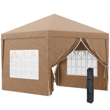 Outsunny 3 X 3m Pop Up Gazebo, Wedding Party Canopy Tent Marquee With Carry Bag And Windows, Coffee