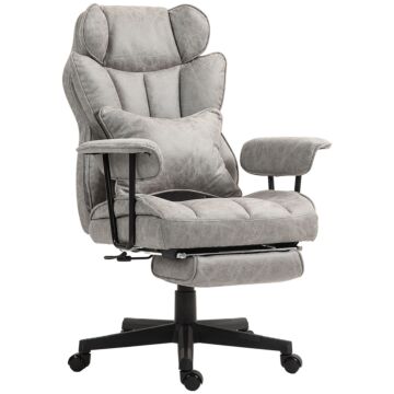 Homcom Massage Office Chair With 6 Point Massage And Heat, Desk Chair With Footrest, Reclining Backrest, Swivel Wheels, Adjustable Height, Grey