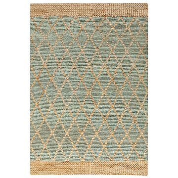 Area Rug Green And Beige Jute 160 X 230 Cm Geometric Pattern Hand Woven Boho Living Room Bedroom Beliani