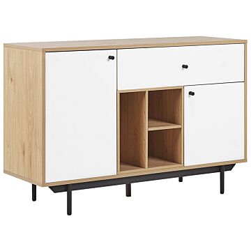 Sideboard Light Wood With White Engineered Wood Cabinets Shelves Drawer Storage Retro Style Beliani