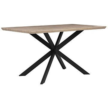 Dining Table Light Wood Top Black Metal Legs 140 X 80 Cm 6 Seater Rectangular Industrial Beliani