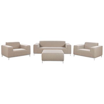 Garden Sofa Set Beige Fabric Upholstery White Aluminium Legs With Ottoman 5 Seater Weather Resistant Outdoor Beliani