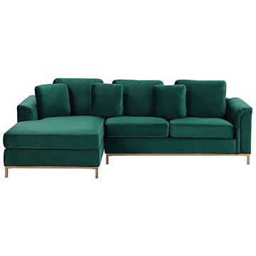 Corner Sofa Green Velvet Upholstered L-shaped Right Hand Orientation Beliani