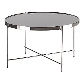 Coffee Table Black Tempered Glass Top Silver Metal Legs Round Glam Shiny Beliani