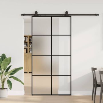 Vidaxl Sliding Door With Hardware Set Black 102.5x205 Cm Esg Glass
