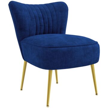 Homcom Modern Accent Chair, Upholstered Living Room Chair With Gold Tone Steel Legs, Wingback Armless Chair, Dark Blue