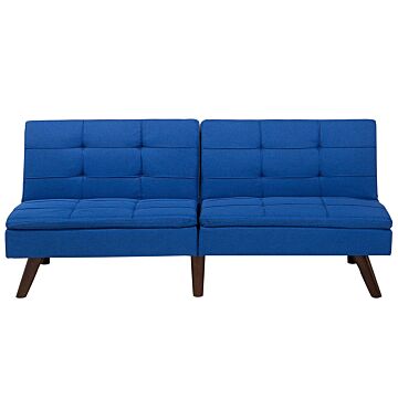Sofa Bed Cobalt Blue 3-seater Quilted Upholstery Click Clack Split Back Metal Legs Beliani