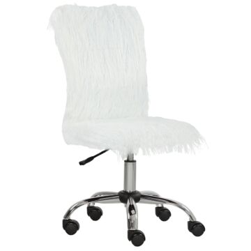 Homcom Plush Office Desk Chair, Modern Armless Swivel Vanity Chair With Adjustable Height For Home Office, Bedroom, Living Room, White