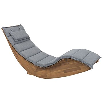 Sun Lounger Light Acacia Wood Slatted Design Rocking Feature Curved Shape With Grey Seat Cushion Beliani