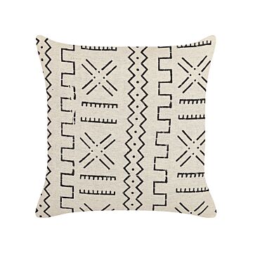 Decorative Cushion White And Black Cotton 45 X 45 Cm Geometric Pattern Foil Print Boho Decor Accessories Beliani