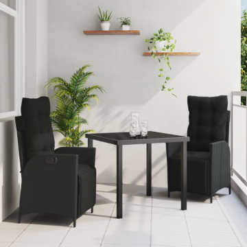 Vidaxl 3 Piece Garden Dining Set Black Poly Rattan