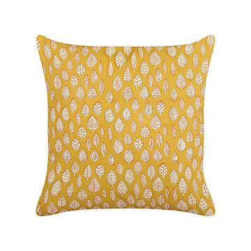 Scatter Cushion Cotton Leaf Pattern 45 X 45 Cm Decorative Tassels Removable Cover Decor Accessories Beliani
