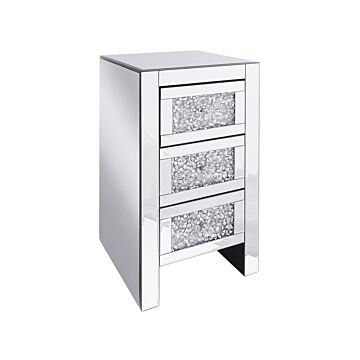 Bedside Table Silver Mirrored Glass 3 Drawer Chest 60 X 30 X 30 Cm Modern Glam Living Room Bedroom Beliani