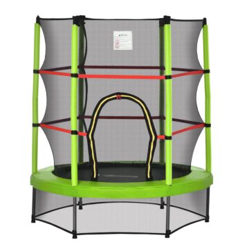 Homcom 5.2ft/63 Inch Kids Trampoline With Enclosure Net Steel Frame Indoor Round Bouncer Rebounder Age 3 To 6 Years Old Green