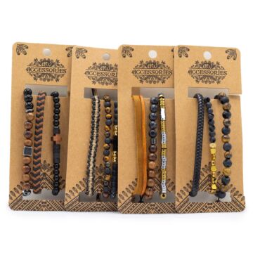 Mens Premium Bracelet Sets - Black & Tans (asst)