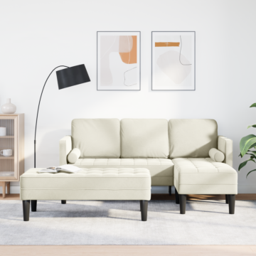 Vidaxl Garden Sofa With Bench And Cushions L-shaped Cream Velvet, Vidaxl L-shaped Sofa Cream 173x131x67 Cm Velvet, Vidaxl Bench Cream 113 Cm Velvet