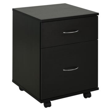 Homcom File Cabinet Cupboard Storage With Two Drawers, Table Storage Box With Wheels, Cabinet Bedside Table Storage Box, Black