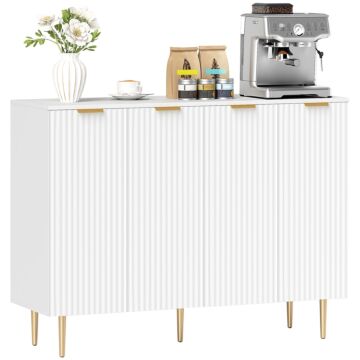 Homcom Sideboard Buffet Cabinet, Modern Kitchen Storage Cabinet With Adjustable Shelves, Kitchen Sideboard With Metal Legs For Living Room Hallway, White