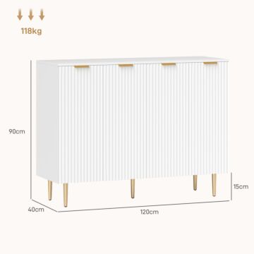 Homcom Sideboard Buffet Cabinet, Modern Kitchen Storage Cabinet With Adjustable Shelves, Kitchen Sideboard With Metal Legs For Living Room Hallway, White