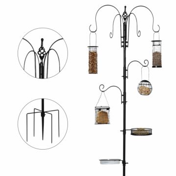 Pawhut Bird Feeding Station Kit, Wild Bird Feeder Pole With 6 Hooks, 4 Hanging Feeders For Peanuts, Seed, Fat Balls, For Garden, Outdoor, Black
