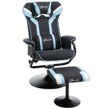 Vinsetto 2 Pieces Video Game Chair And Footrest Set, Racing Style Recliner With Headrest, Lumbar Support, Pedestal Base For Home Office, Lake Blue
