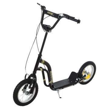 Homcom Teen Kids Stunt Scooter W/ Adjustable Handlebar, 12 Inch Rubber Tyres, Dual Brakes, Black