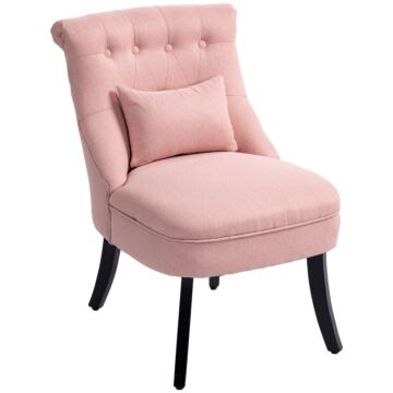 Homcom Fabric Single Sofa Dining Chair Tub Chair Upholstered W/ Pillow Solid Wood Leg Home Living Room Furniture Pink