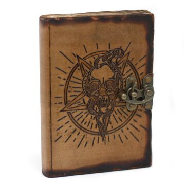 Leather Pentagon & Skull With Burns Detail Notebook (7x5