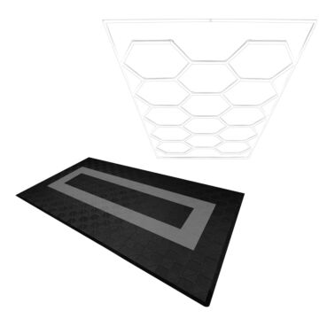 Hexagon Led Light & Vented Garage Floor Tiles With Edges - 90 Black & 30 Grey