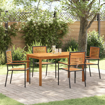 Vidaxl 5 Piece Garden Dining Set Black Poly Rattan Acacia, Vidaxl Stacking Garden Chairs With Cushions 2 Pcs Black Poly Rattan