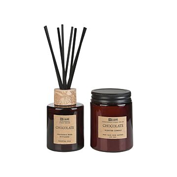 Fragrance Set Candle And Reed Diffuser Scented Sticks 100% Soy Wax Cotton Wick Glass Chocolate Beliani